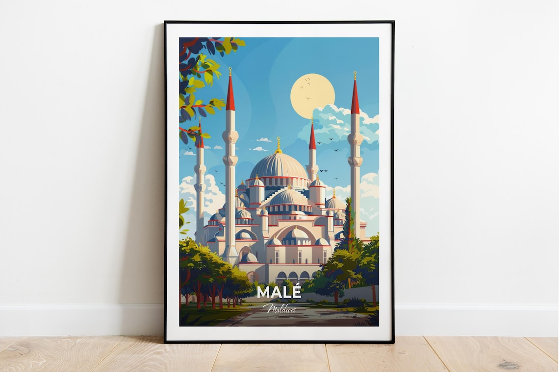 Male Maldives Hukuru Miskiy Mosque Modern City Travel Poster