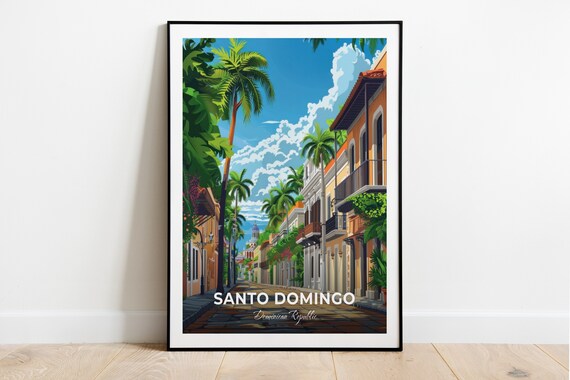Santo Domingo Colonial Street Palm Trees Caribbean Travel Poster
