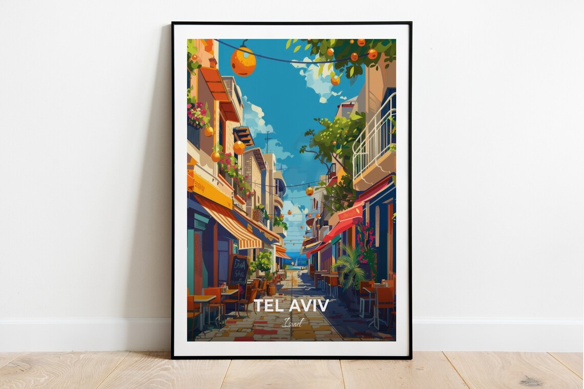 Tel Aviv Israel Carmel Market Vibrant Sunny Cafe Street Poster