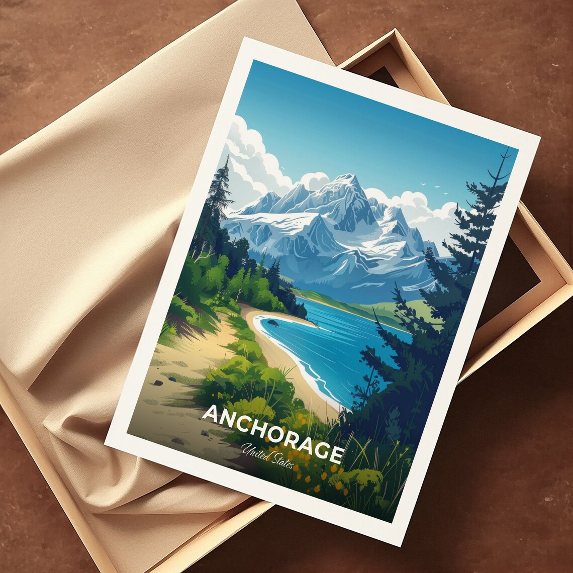 Anchorage Alaska Snowcapped Mountain Beach Vintage Travel Poster - Image 3