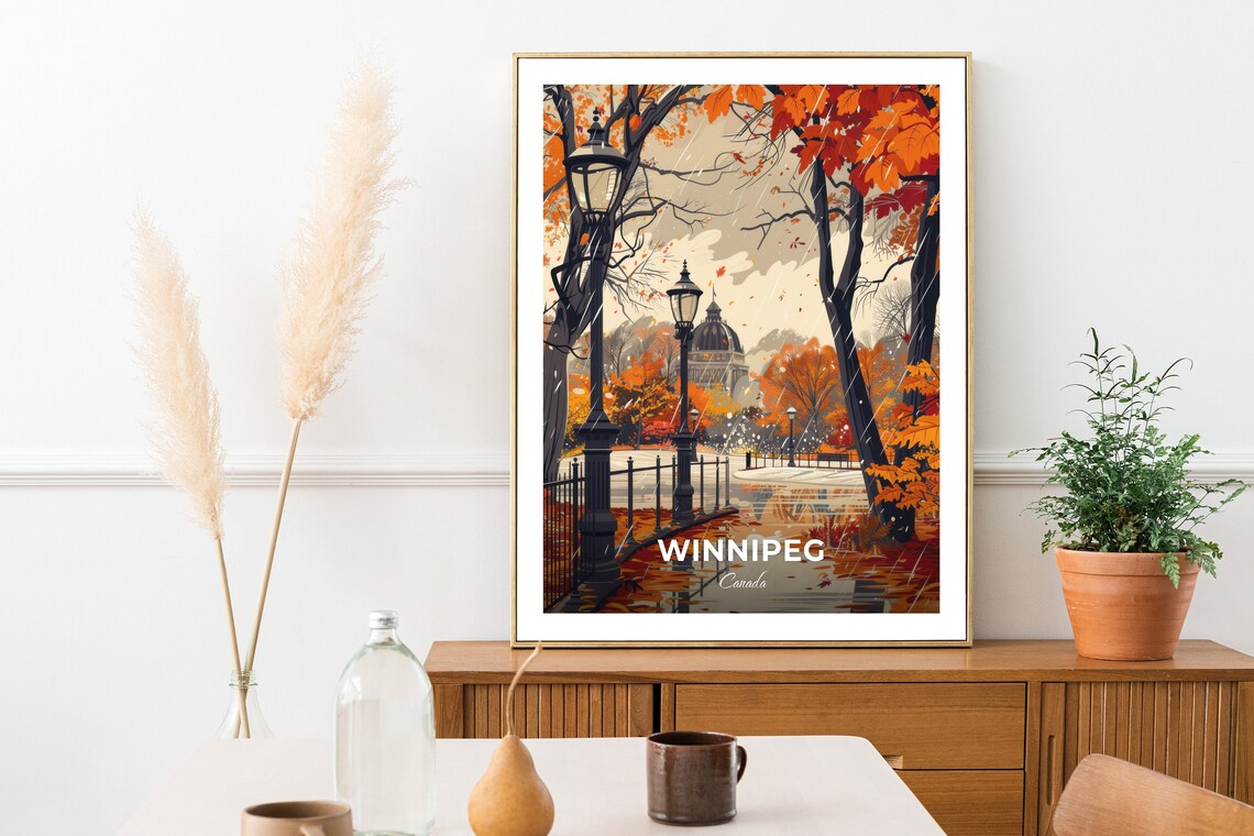 Winnipeg Assiniboine Park Autumn Rain Lampposts Canada Vintage Travel Poster - Image 2