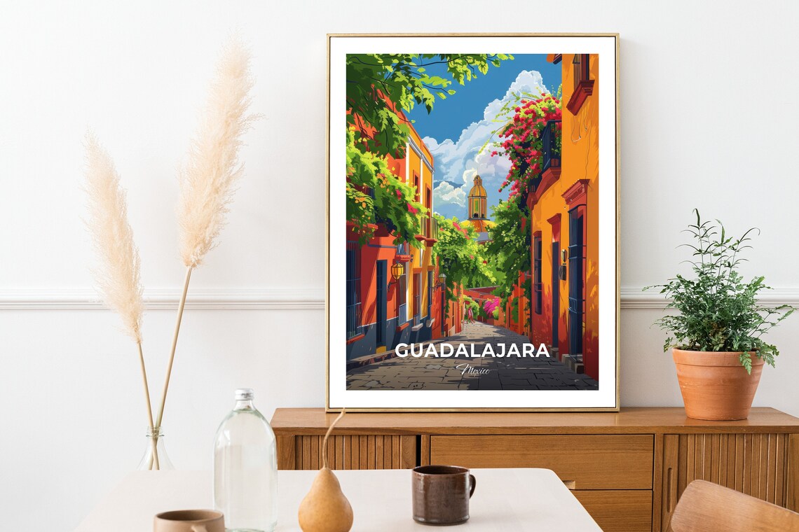 Guadalajara Mexico Colorful Colonial Street Travel Poster Floral Art - Image 2