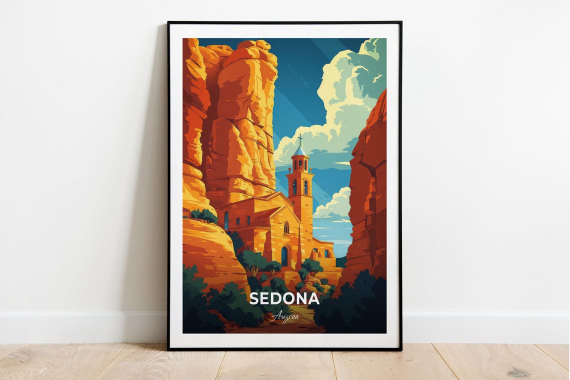 Sedona Travel Poster Chapel Of The Holy Cross City Print Cityscape Artwork Birthday Wedding Gift Wall Art Location Print Home Decor