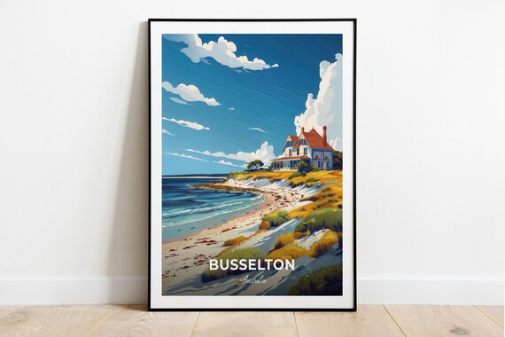 Busselton Australia Beach House Dunes Turquoise Sea Travel Poster
