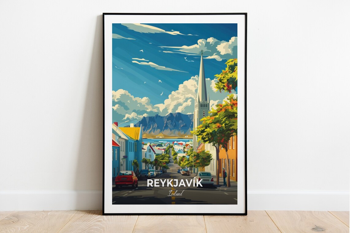 Reykjavik Iceland Hallgrimskirkja Church Street Colorful Houses Poster