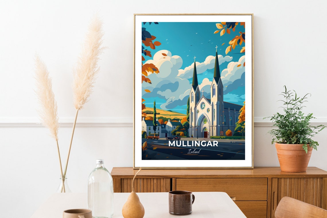 Mullingar Ireland Cathedral Twin Spires Autumn Cityscape Poster - Image 2