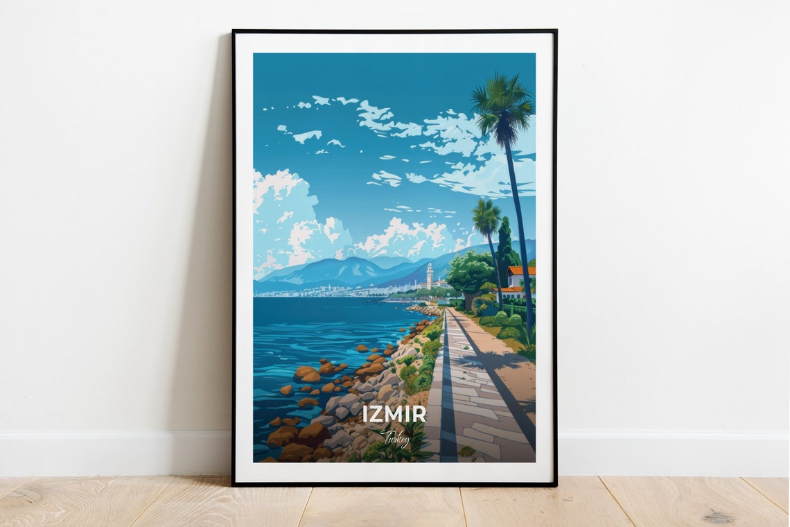 Izmir Kordon Palm Lined Promenade And Blue Sea Turkey Travel Poster