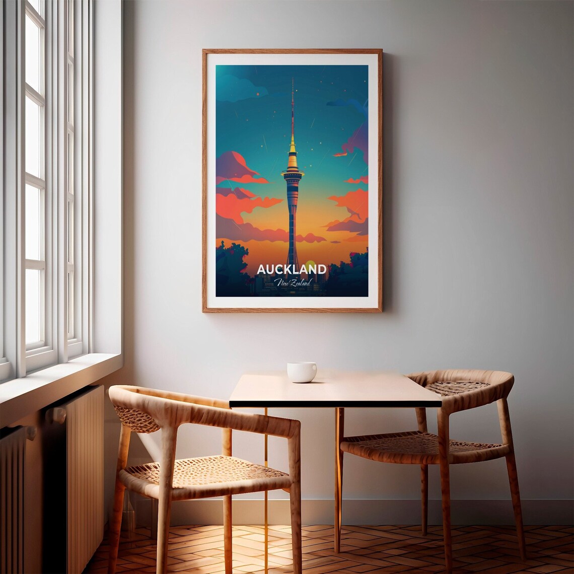 Auckland New Zealand Sky Tower Sunset Silhouette Travel Poster - Image 2