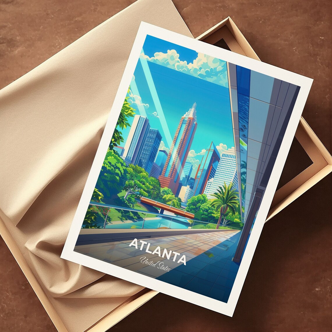 Atlanta City Skyline Riverwalk Towers Daylight Travel Poster - Image 3