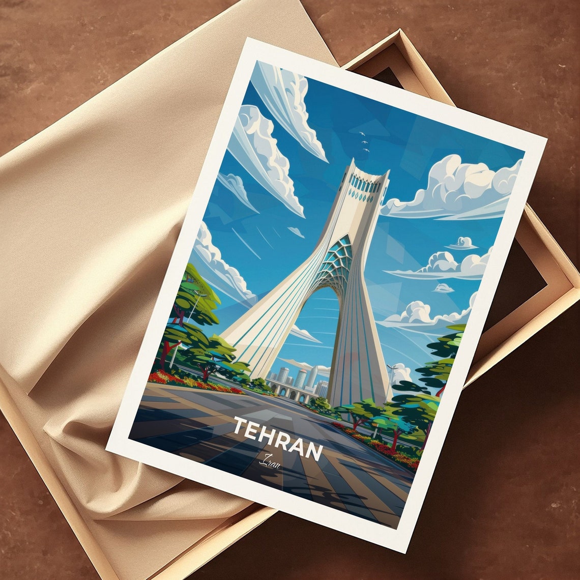 Tehran Iran Azadi Tower Landmark Blue Sky Boulevard Travel Poster - Image 3