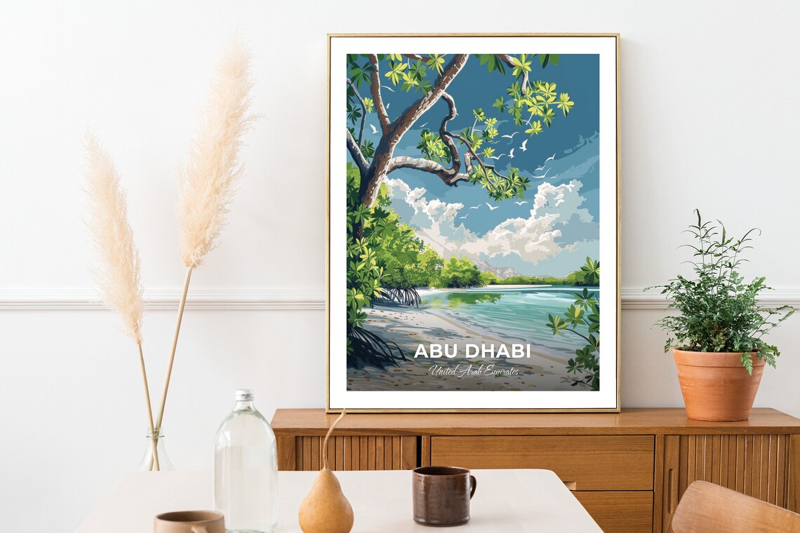 Abu Dhabi Mangrove National Park Beach Shoreline Trees Travel Poster - Image 2