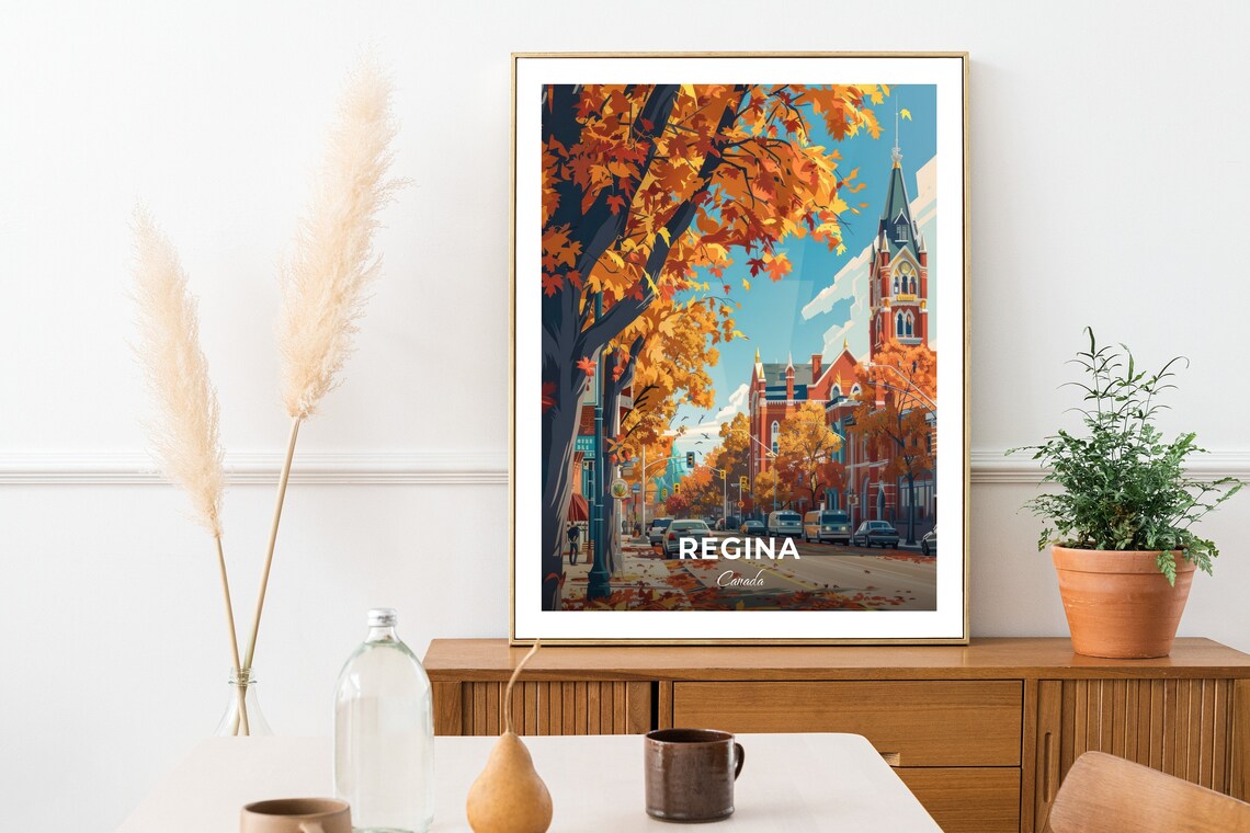 Regina Canada Autumn Maple Street Historic Brick Building Travel Poster - Image 2
