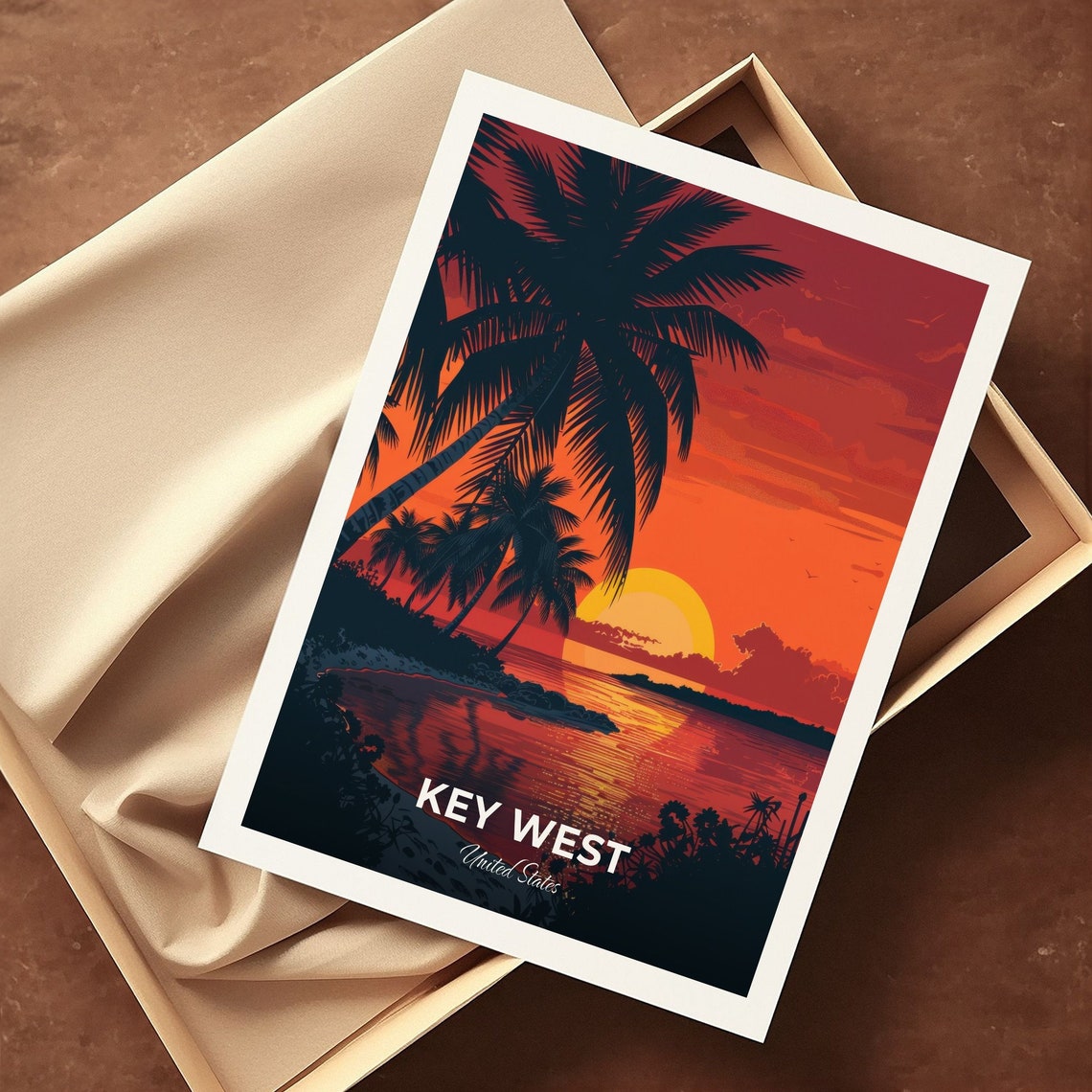 Key West Sunset Key Beach Palm Tree Silhouette Travel Poster - Image 3