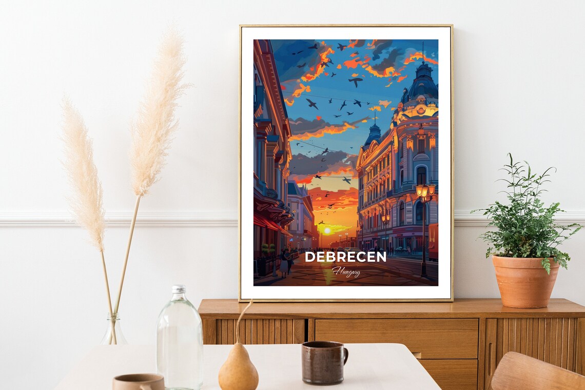 Debrecen Hungary Golden Sunset Historic Street Architecture Travel Poster - Image 2