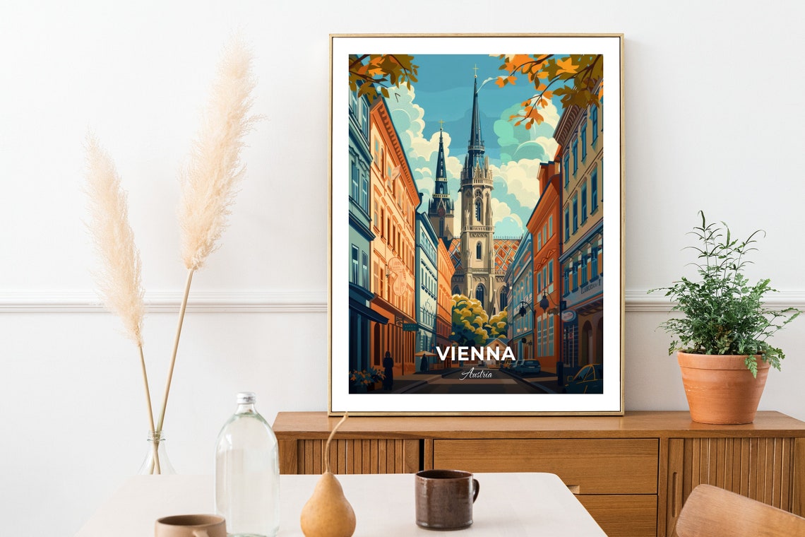 Vienna Austria St Stephens Cathedral Old Town Street Travel Poster - Image 2
