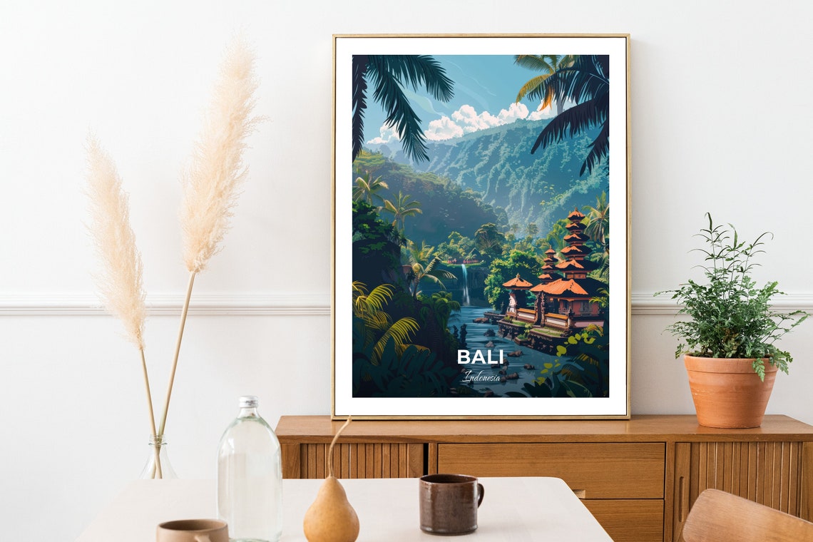 Bali Tirta Empul Temple Jungle Waterfall Serene Travel Poster - Image 2