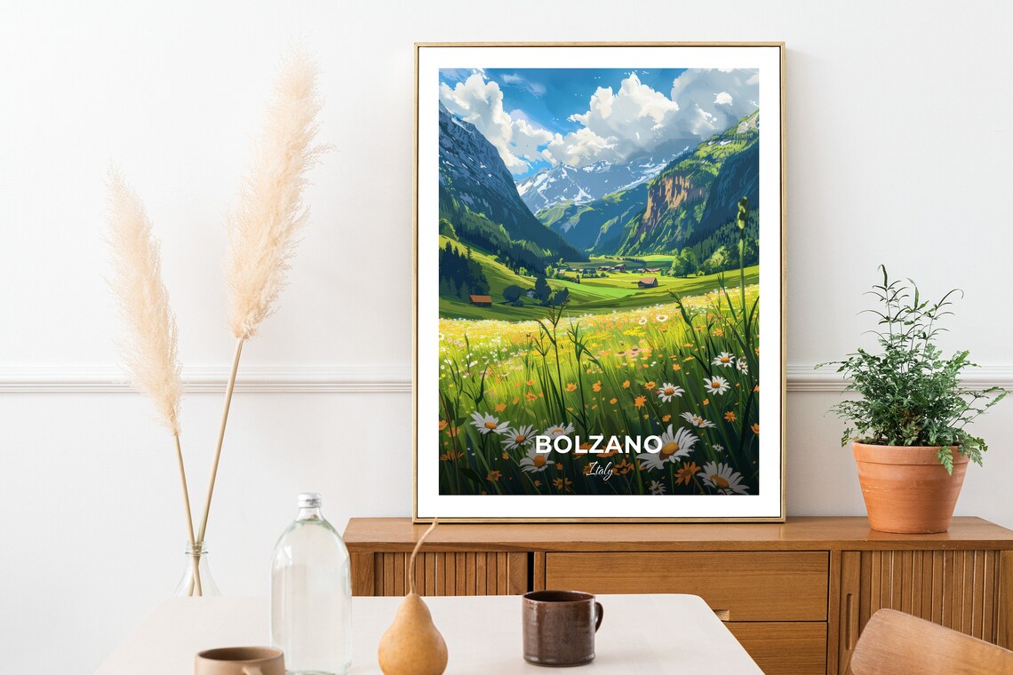 Bolzano Italy Alpine Meadow Wildflowers Peak View Travel Poster - Image 2