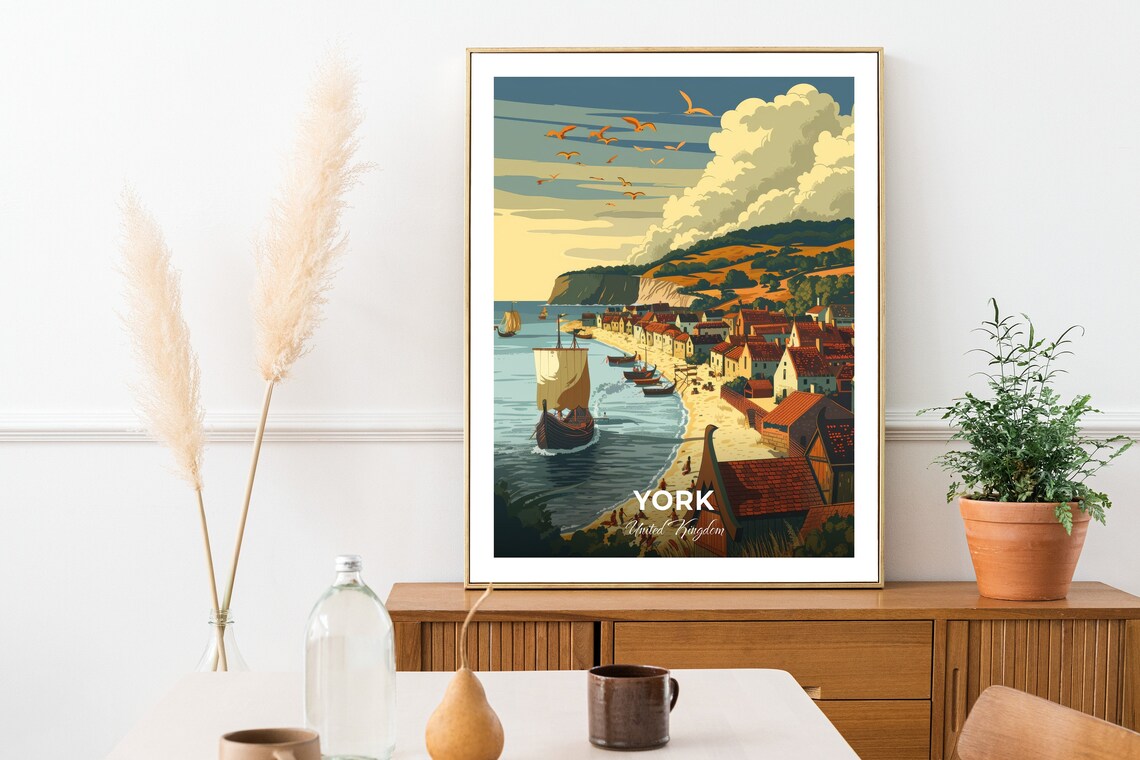 York United Kingdom Viking Longship Harbor Coastal Town Historic Poster - Image 2