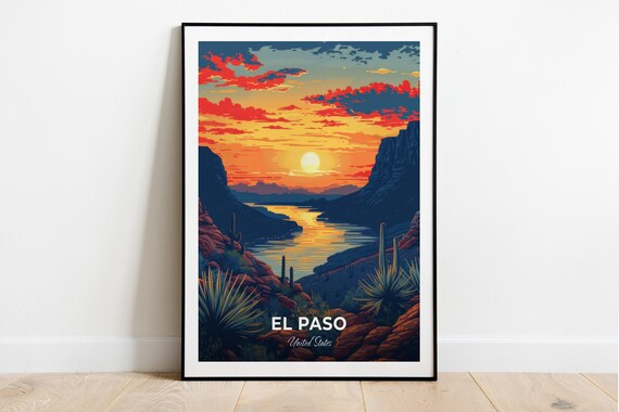 El Paso United States Desert Canyon Sunset With River and Cacti Poster