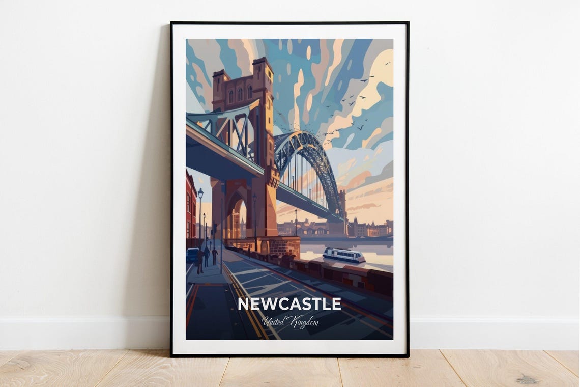 Newcastle United Kingdom Tyne Bridge Dusk River Art View Poster