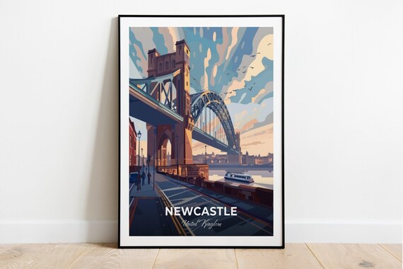 Newcastle United Kingdom Tyne Bridge Dusk River Art View Poster