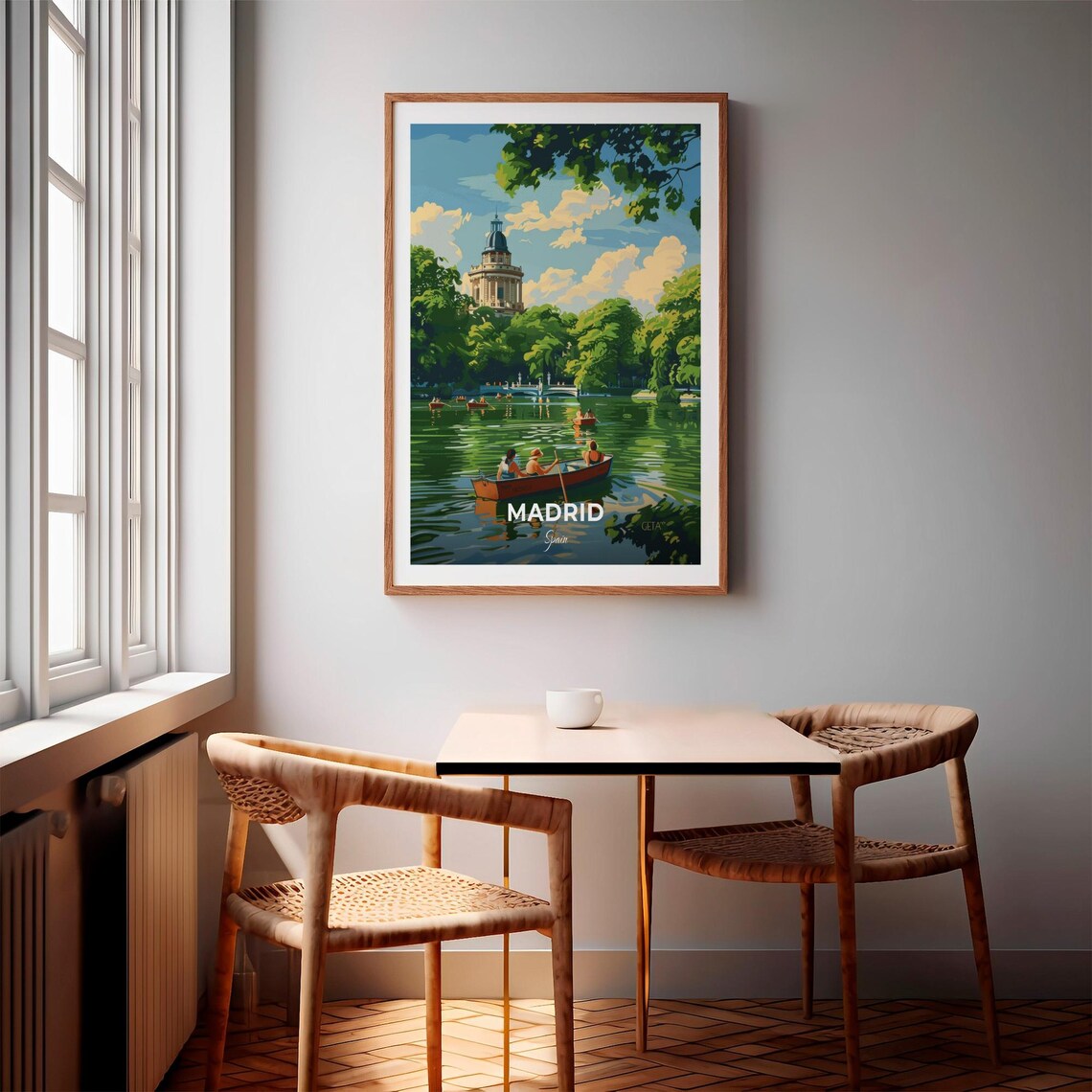 Madrid Spain Retiro Park Rowboats Green Summer Lake Travel Poster - Image 3