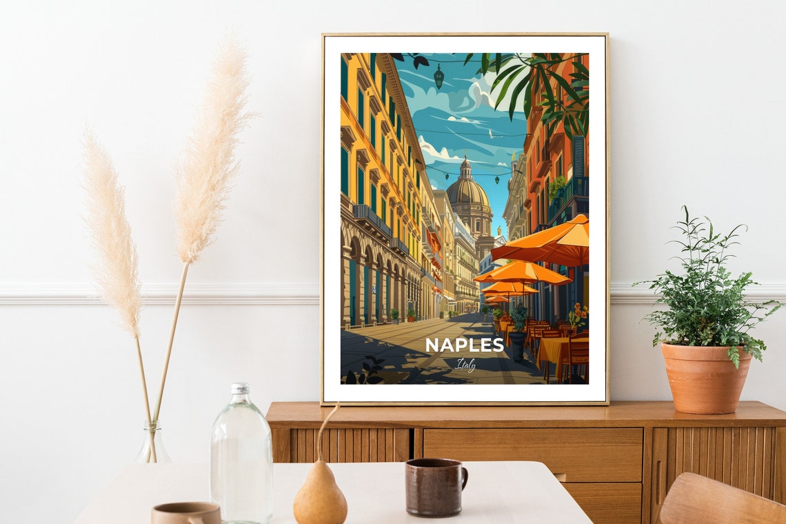 Naples Italy Piazza Del Plebiscito Sunny Street Travel Poster - Image 2