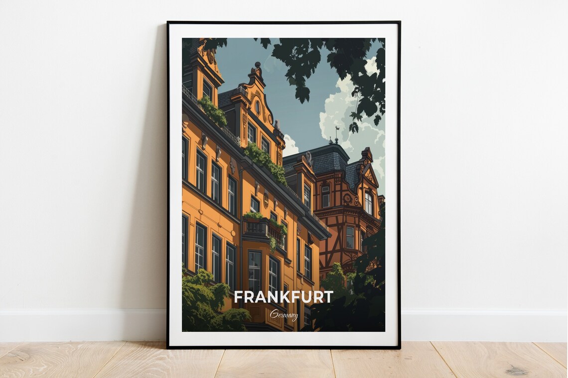 Frankfurt Germany Historic Brick Townhouses Sunny Street Architecture Poster