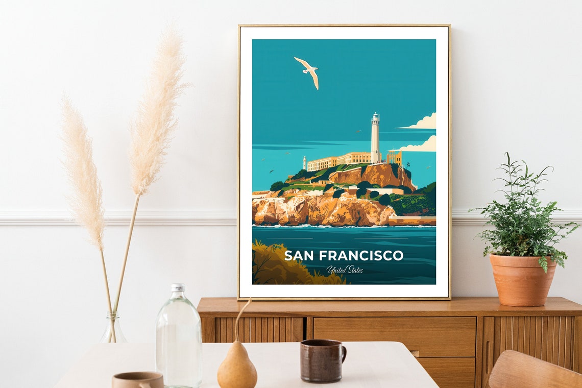 San Francisco Alcatraz Island Lighthouse Bay Vintage Travel Poster - Image 2