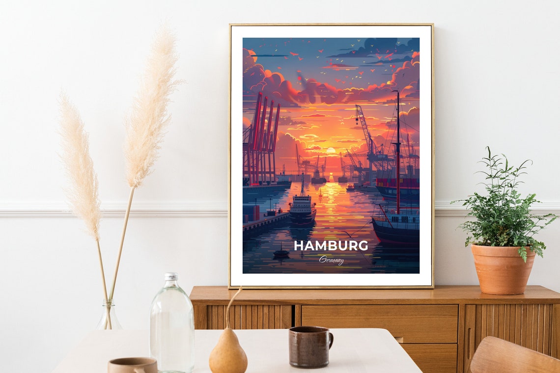 Hamburg Travel Poster Port Of Hamburg City Print Cityscape Artwork Birthday Wedding Gift Wall Art Location Print Home Decor - Image 2