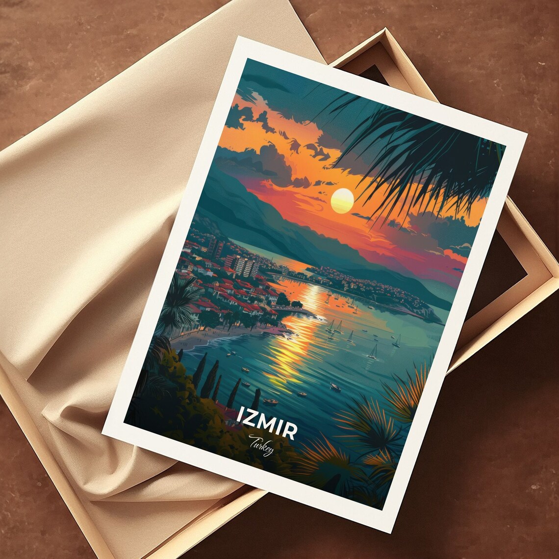 Izmir Bay At Sunset View From Above With Palm Trees Turkey Travel Poster - Image 3
