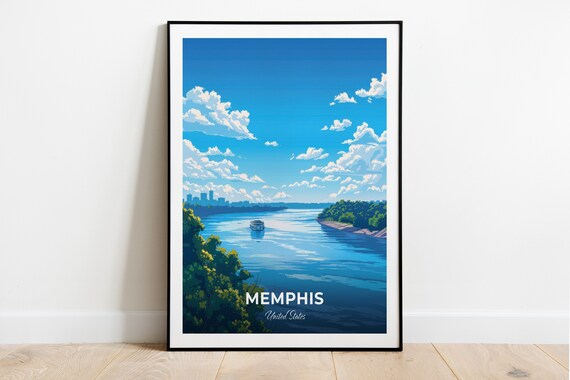 Memphis Mississippi River Skyline Sunset Riverboat Travel Poster