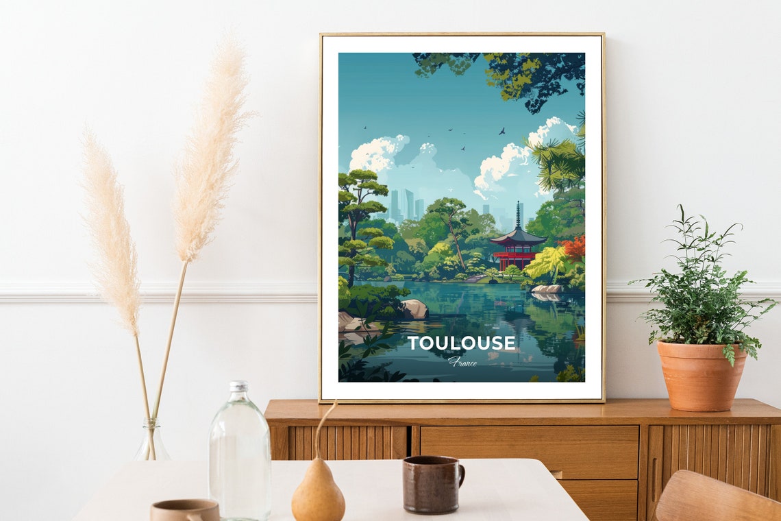 Toulouse Travel Poster Japanese Garden Pierre Goudouli City Print Cityscape Artwork Birthday Wedding Gift Wall Art Location Print - Image 2