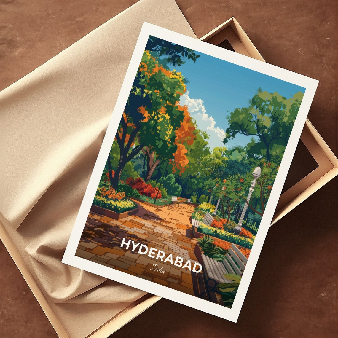 Hyderabad NTR Gardens Park Path Bench Flower Beds Travel Poster - Image 3