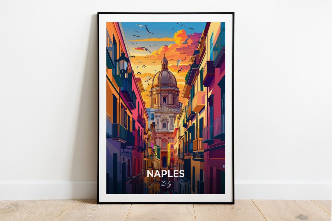 Naples Gesu Nuovo Church Sunset Street Italy Travel Art Poster