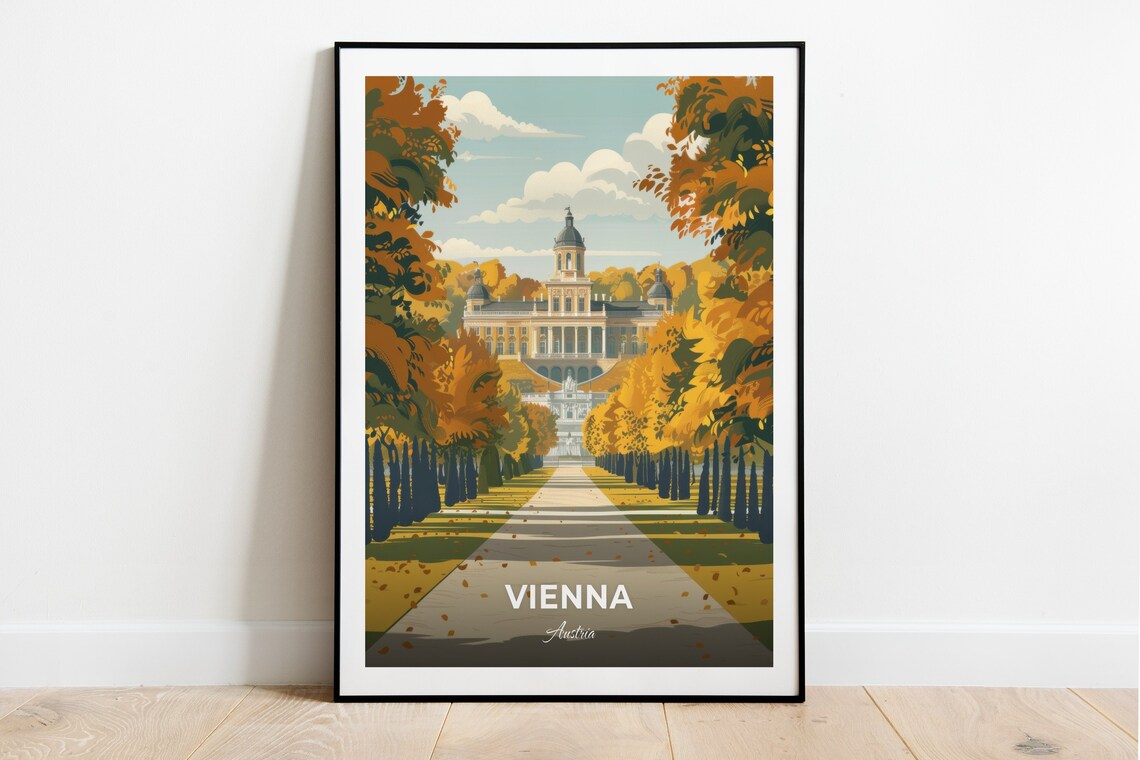 Vienna Austria Schonbrunn Palace Golden Autumn Avenue Travel Poster