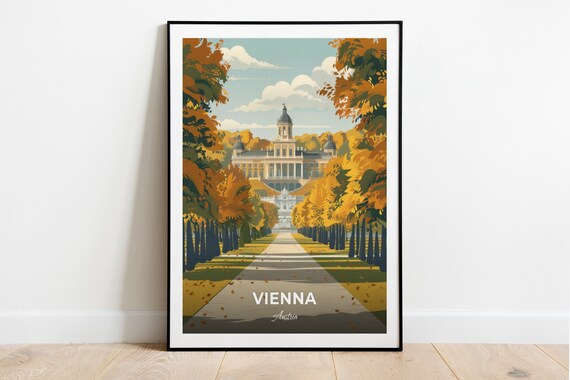 Vienna Austria Schonbrunn Palace Golden Autumn Avenue Travel Poster