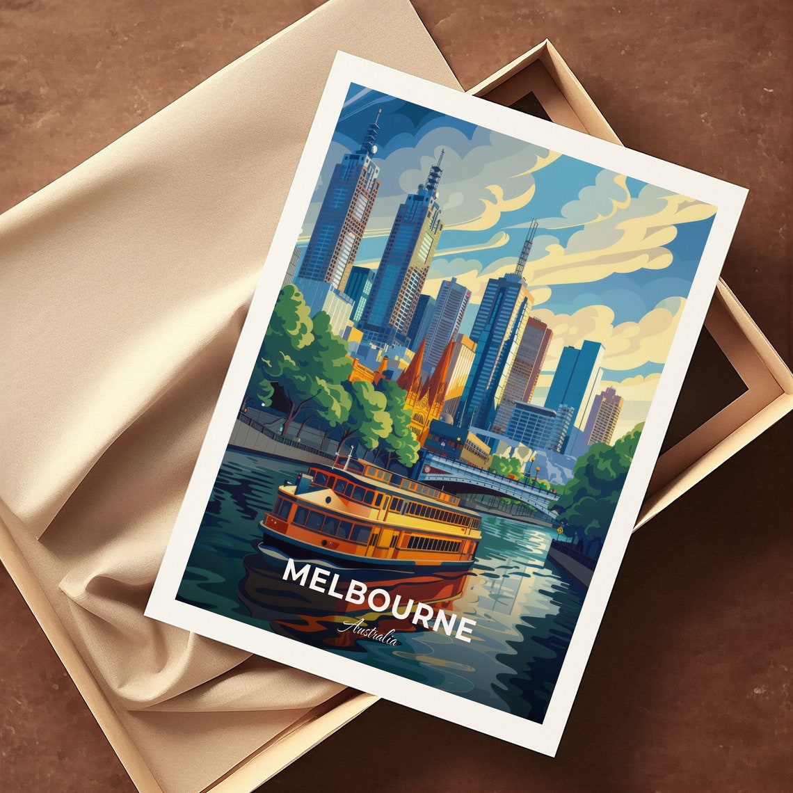 Melbourne Yarra River Ferry Skyline Crossing Travel Scene Poster - Image 3
