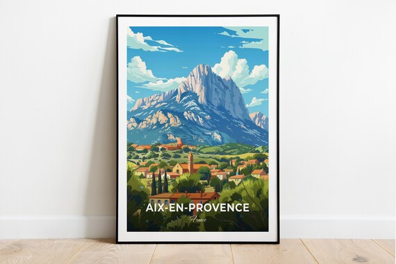 Aix-en-Provence Sainte-Victoire Mountain Village France Travel Poster
