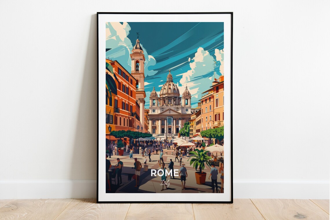 Rome Piazza del Popolo Grand Dome Historic Square Travel Poster