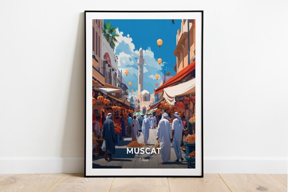 Muscat Oman Mutrah Souq Market Street Lanterns Travel Poster