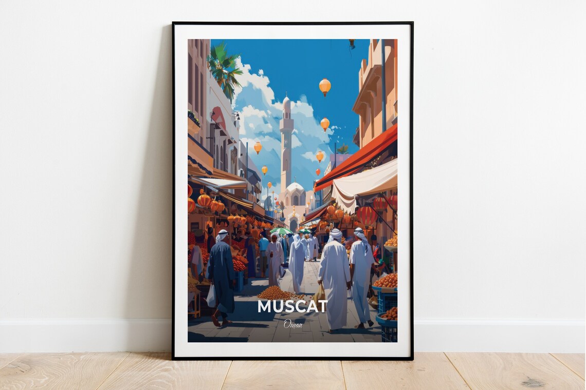 Muscat Oman Mutrah Souq Market Street Lanterns Travel Poster