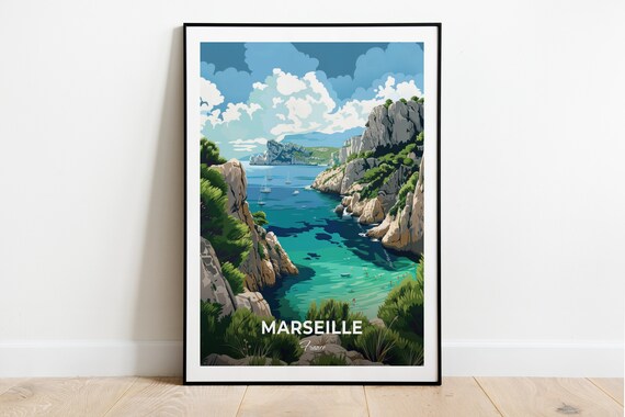 Marseille France Rocky Calanques Cove Turquoise Sea Travel Poster