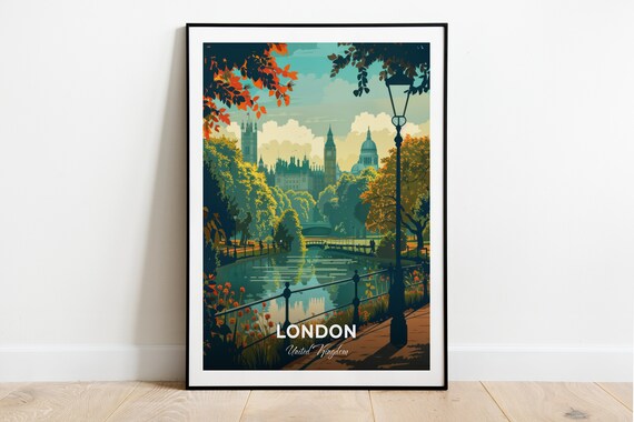 London Regents Park Lake Westminster View Cityscape Travel Poster