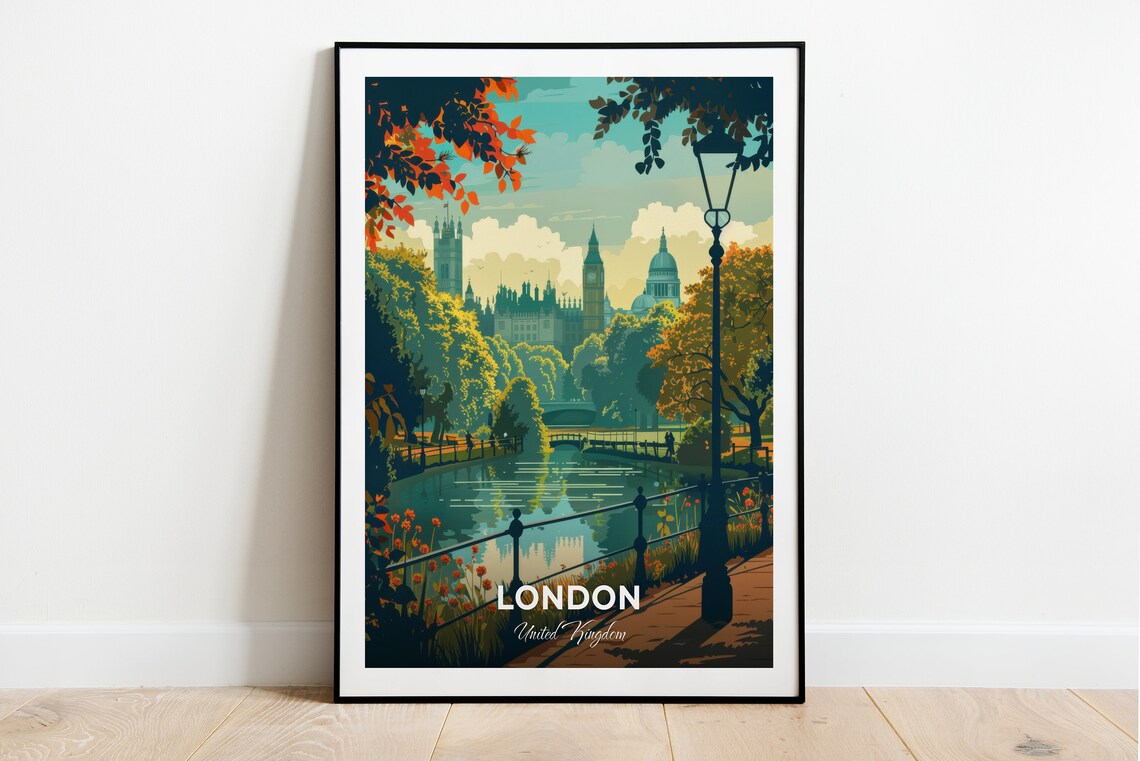 London Regents Park Lake Westminster View Cityscape Travel Poster