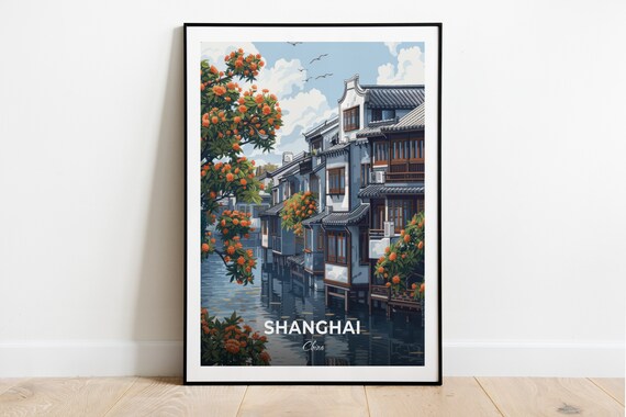 Shanghai Zhujiajiao Water Town Canal Blossom Travel Scene Poster