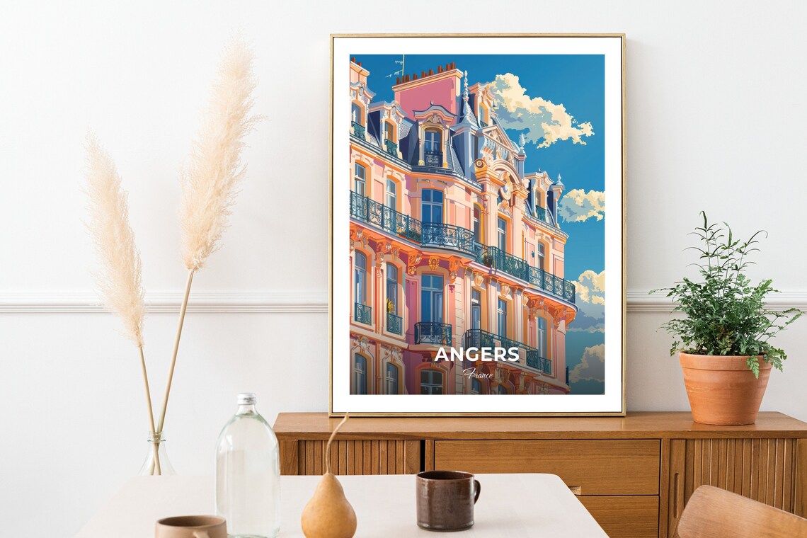 Angers Historic Corner Building Facade France Architecture Travel Poster - Image 2