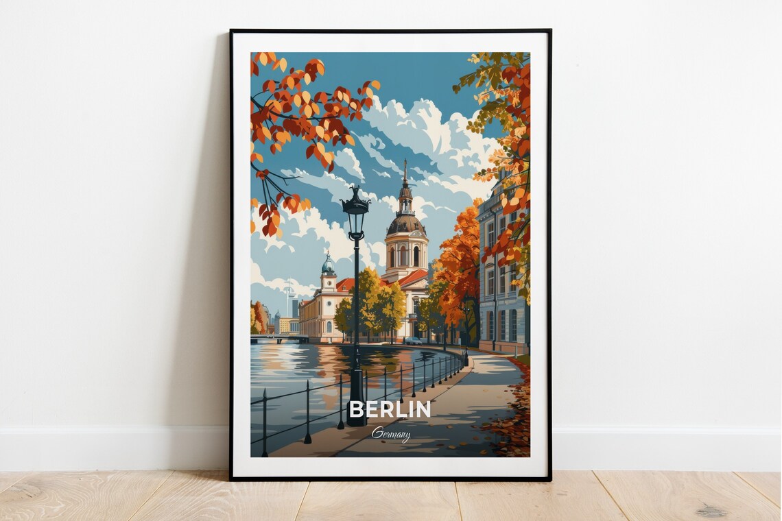 Berlin Charlottenburg Palace Autumn Riverside Germany Vintage Travel Poster