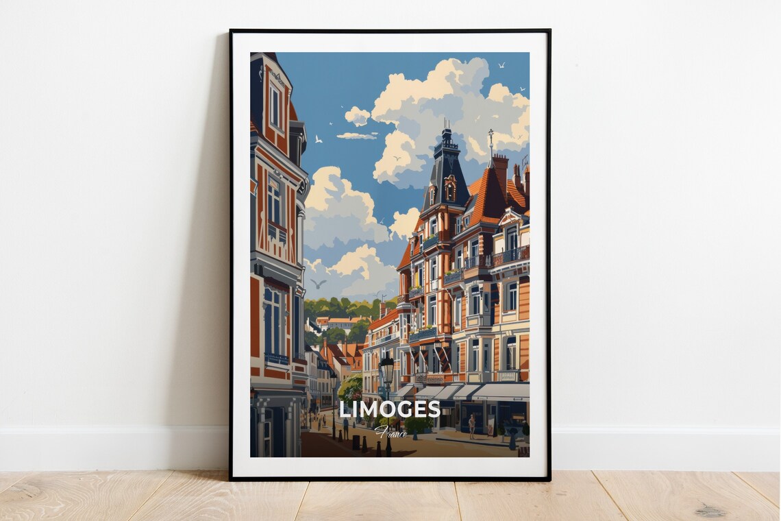 Limoges Historic Street Colorful Buildings France Architecture Travel Poster