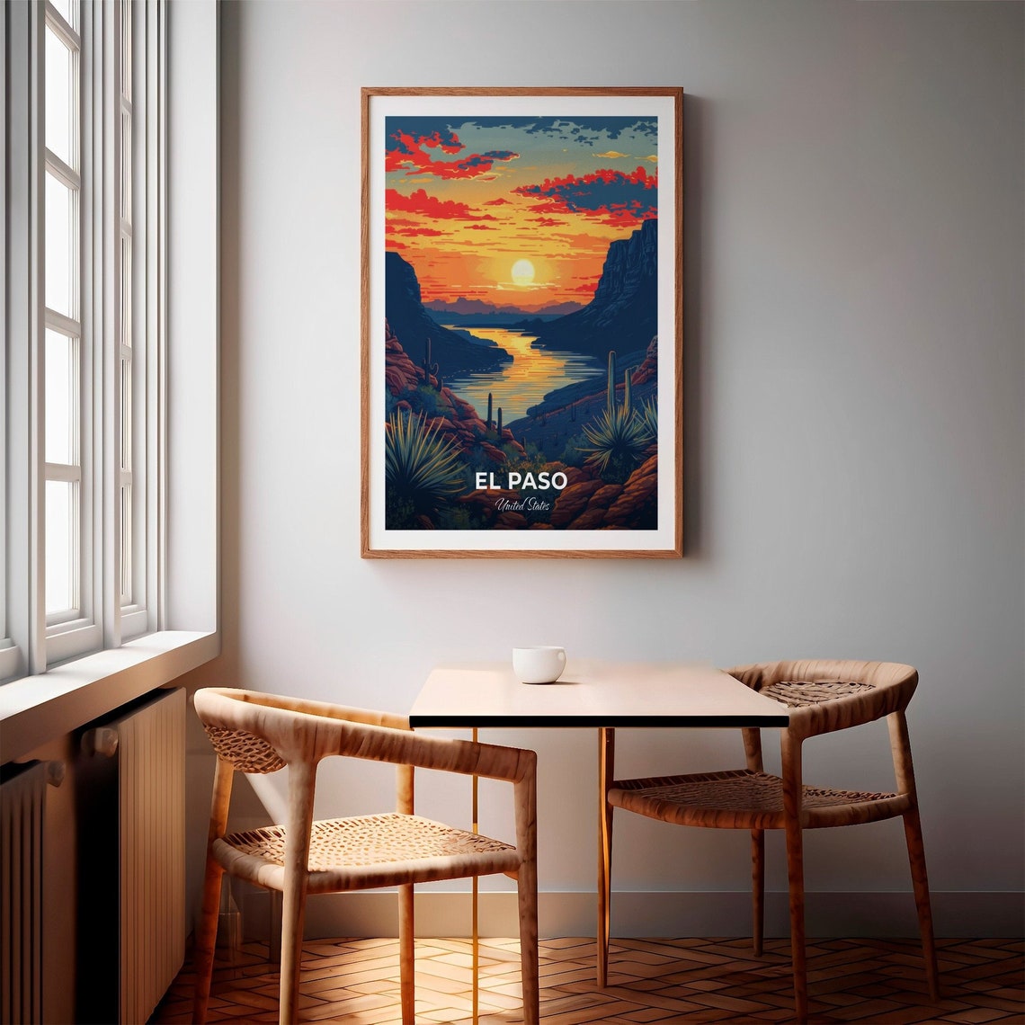 El Paso United States Desert Canyon Sunset With River and Cacti Poster - Image 2